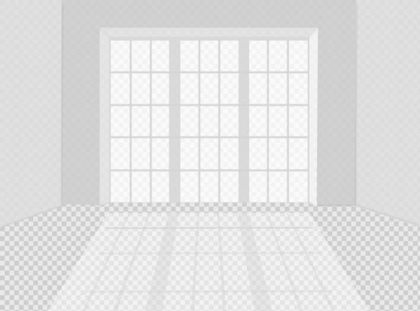 illustrazioni stock, clip art, cartoni animati e icone di tendenza di stanza bianca vuota con luce solare. illustrazione vettoriale. - abstract backgrounds architecture sunbeam