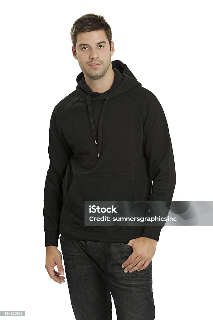 Blanco negro hombre usando hoodie - Foto de stock de Camisa con capucha libre de derechos