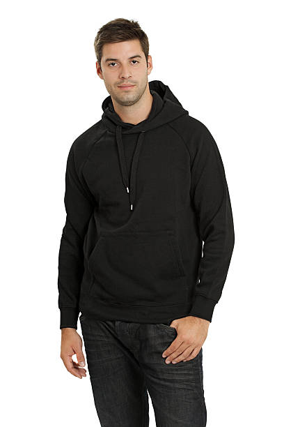 istock Male wearing blank black hoodie 134220153