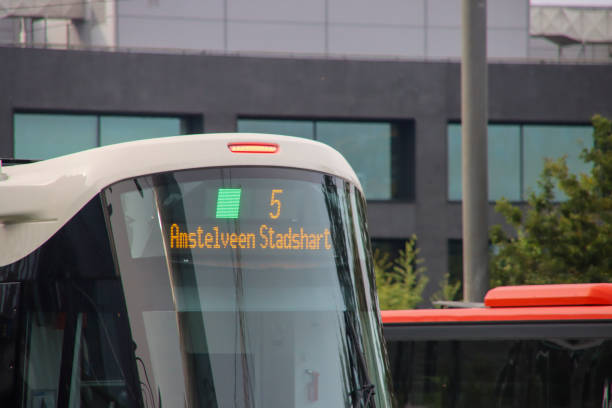 Blue and white Urbos 100 CAF tram runned on line 5 by GVB  at Amsterdam Zuid station