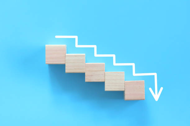 istock Zigzag arrow is drawn to indicate going down the stairs. 1342201980