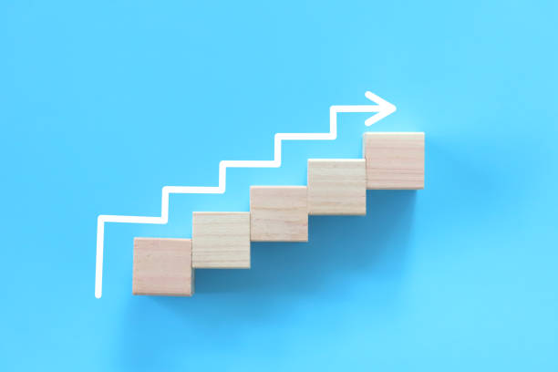 istock Zigzag arrow is drawn to indicate going up the stairs. 1342201997