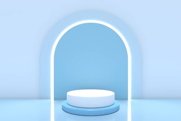 istock Cosmetic bottle podium on blue background. 3d rendering. 1342202277