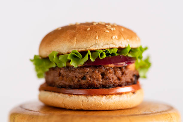 Vegetarian Burger Fresh burger with plant-based meat substitute meat substitute stock pictures, royalty-free photos & images