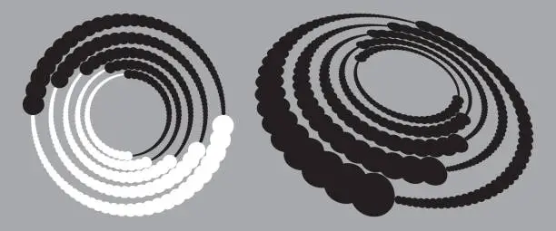 Vector illustration of Spiral with dots in circle. Halftone background and perspective.