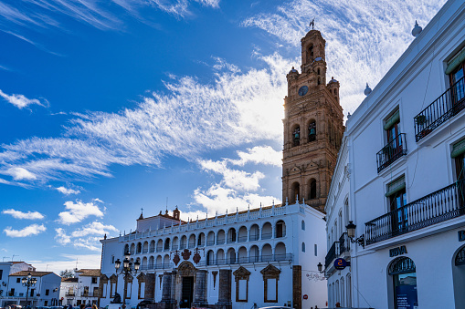 Llerena, Spain - Nov 07, 2020: Church of Our Lady of Granada, Llerena, Extremadura in Spain