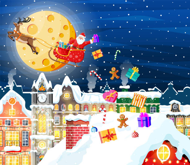 istock Christmas Card with Urban Landscape and Snowfall. 1342207179