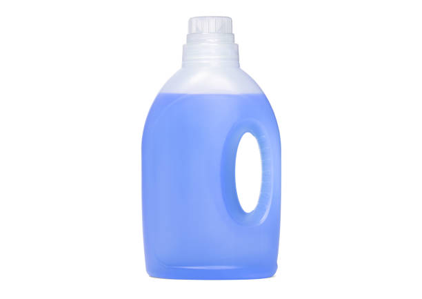 istock Detergent bottle, blue liquid washing soap for textile, isolated on white 1342207264