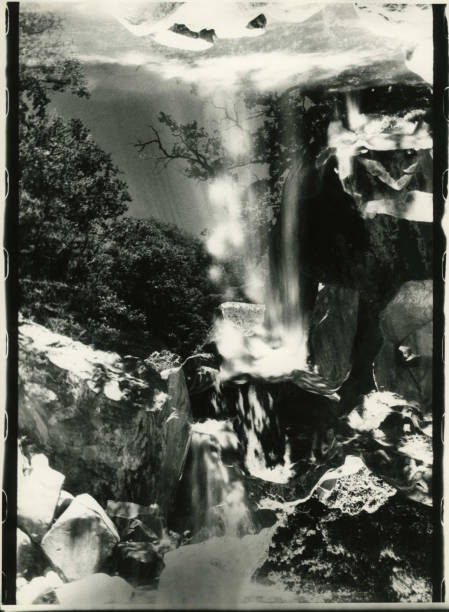 istock Unique beautiful abstract landscape with mountain waterfalls. Multiple exposure. 1342208183