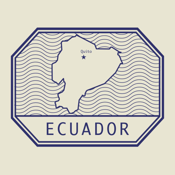 Abstract stamp or sign with contour or silhouette of Ecuador, vector illustration