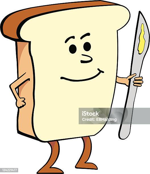 Happy Scheibe Brot Mit Einem Messer Stock Vektor Art und mehr Bilder von Erdnussbutter-Marmelade-Sandwich - Erdnussbutter-Marmelade-Sandwich, Aufstrich, Ausbreiten