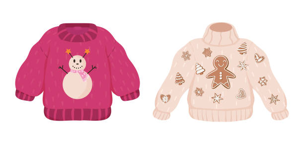 ilustrações de stock, clip art, desenhos animados e ícones de vector ugly sweaters set for christmas party. - ugliness sweater kitsch holiday