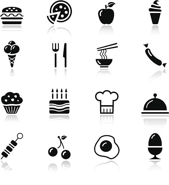 Basic - Food Icons Vector illustration, Each icon is easy to colorize and can be used at any size. Reflections could be easily moved or deleted. Files included: Vector EPS 8, HD JPEG 2500 x 2500 black meat tray stock illustrations