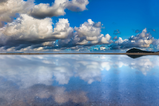 Chichibugahama beach in Mitoyo city, Kagawa prefecture, a popular tourist destination called Uyuni salt lake in Japan