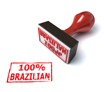 3d illustration of hundred percent brazilian stamp isolated on the white background