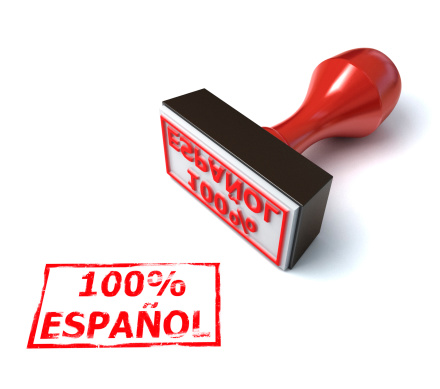 3d illustration of hundred percent espanol stamp isolated on the white background