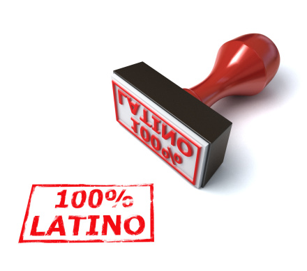 3d illustration of hundred percent latino stamp isolated on the white background