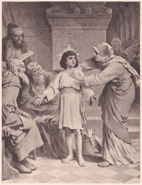 the twelve year old jesus, photogravure, published in 1886 - havra illüstrasyonlar stock illustrations