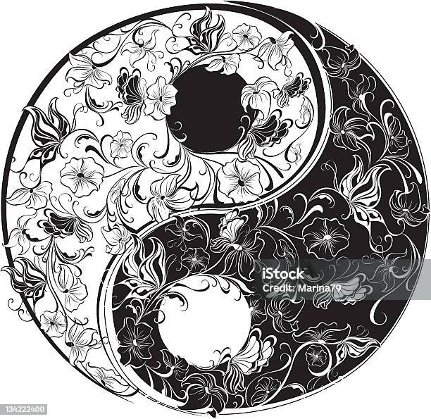 Floral Yinyang Symbol Stock Illustration - Download Image Now - Abstract, Animal Markings, Art