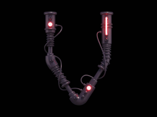 istock Black futuristic font, red light. 1342225034