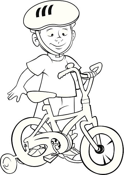 Menino & esboço de bicicleta - ilustração de arte em vetor