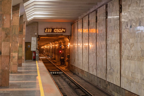 Empty platform of the old Soviet metro station.