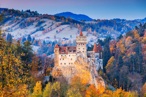 The medieval Castle of Bran Brasov, Transylvania. Romania - November 2, 2020 The medieval Castle of Bran, known for the myth of Dracula. bran stock pictures, royalty-free photos & images