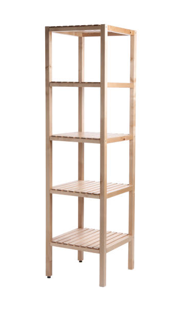 istock Empty wooden shelving unit isolated on white 1342234546