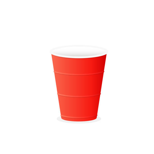 красная пластиковая наклейка на стаканчик - disposable cup red beer plastic stock illustrations