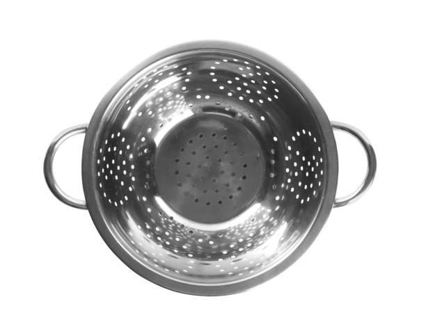 istock New shiny colander isolated on white, top view. Cooking utensil 1342234737