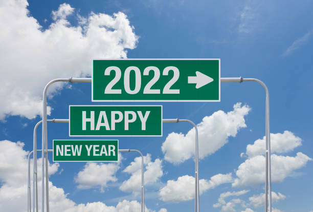 istock Happy New Year 2022 on road sign 1342236280