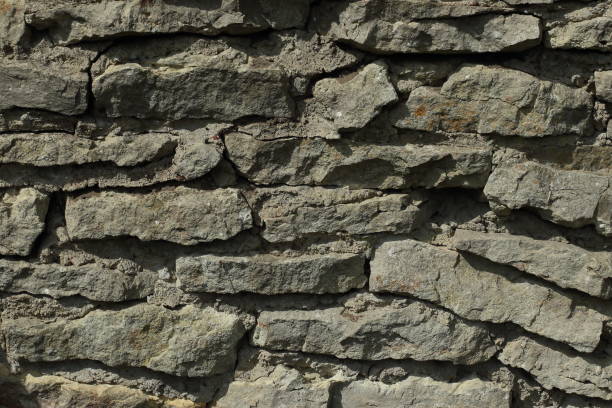 istock Background of gray stones. A wall of rectangular gray stones 1342242243