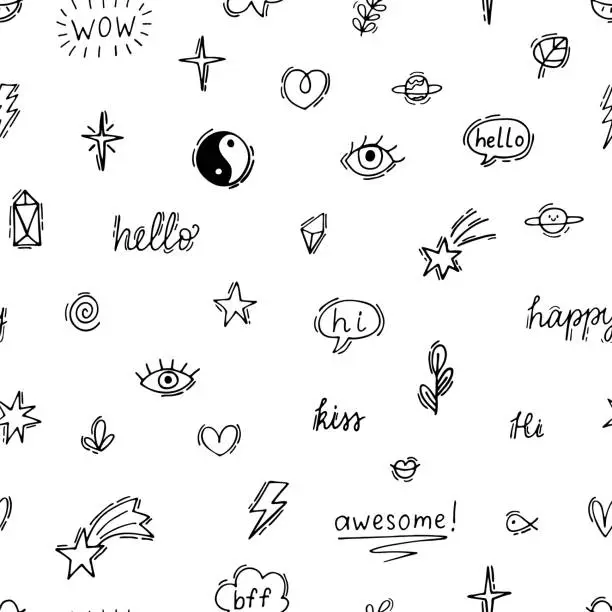 Vector illustration of Abstract seamless pattern with hand drawn elements