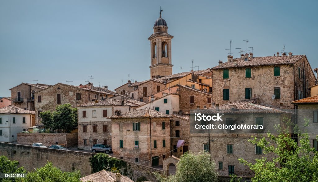 Cityscape of Renaissance town of Urbania Cityscape of Urbania,  historical small town in the province of Pesaro and Urbino, Marche, Italy Marche - Italy Stock Photo