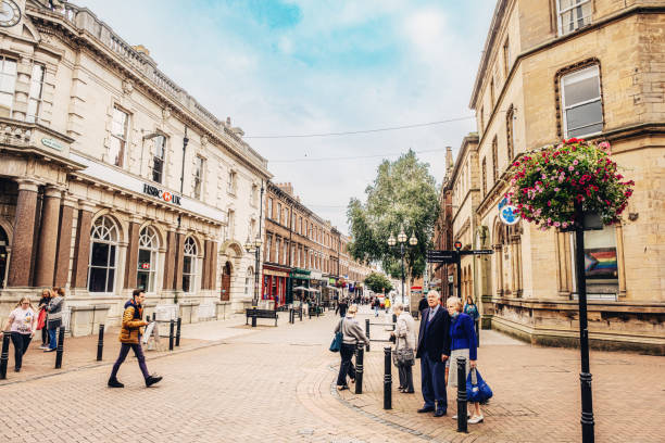 Carlisle, United Kingdom: September 04, 2021: Street scene looking east along Bank Street in the city of Carlisle in the north of England.