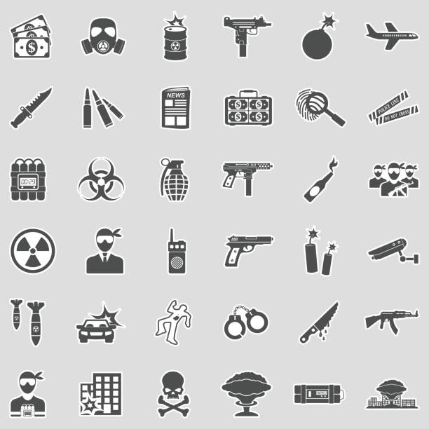 bildbanksillustrationer, clip art samt tecknat material och ikoner med terrorist icons. sticker design. vector illustration. - nuclear monitoring