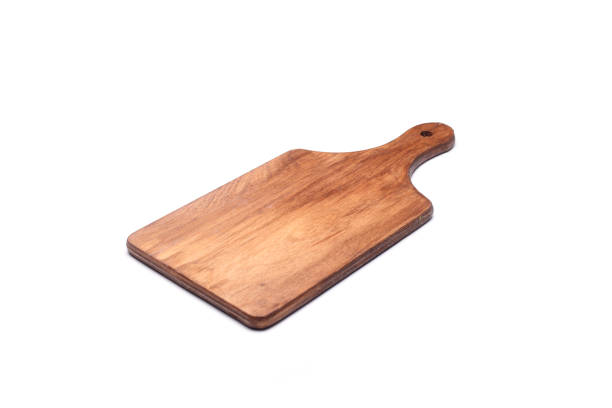 wood cutting board for homemade bread cooking isolated on white background. empty wooden tray at white - cutting board plank wood isolated imagens e fotografias de stock