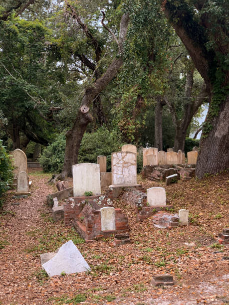 istock Spooky, creepy old graveyard with live oak trees 1342250551