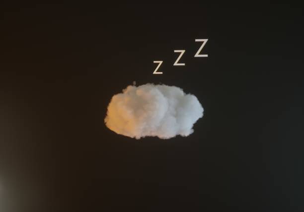 Sleeping cloud - stock photo Digital generated image of sleeping cloud on dark background with sleep symbols. sleep stock pictures, royalty-free photos & images