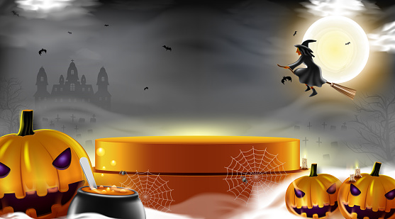 Happy Halloween background with night clouds and pumpkin.