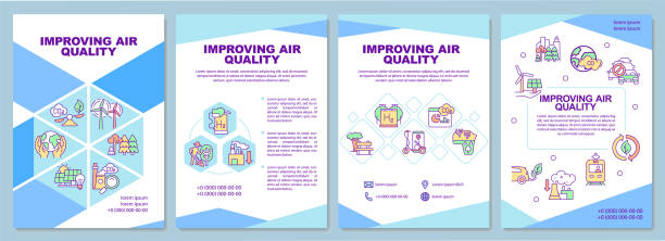 Improving air quality brochure template Improving air quality brochure template. Reduce carbon emissions. Flyer, booklet, leaflet print, cover design with linear icons. Vector layouts for presentation, annual reports, advertisement pages air quality stock illustrations