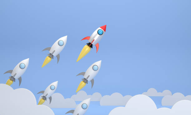 istock The Red rocket that soars high and different than other rockets. Startup business successful concept. 1342252634