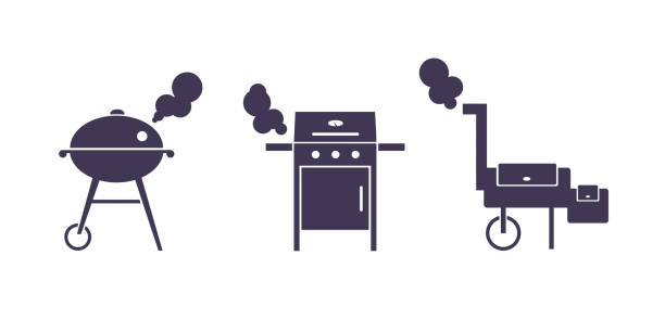 svg. grill, grill, zestaw sprzętu do grillowania. - barbecue stock illustrations