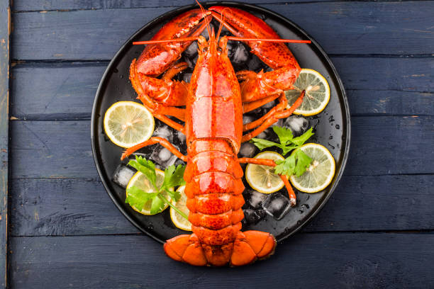 istock Seafood feastLemon and fresh Boston lobster on the ice 1342255335