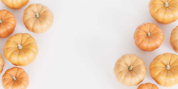 istock Pumpkins with copy space, white background for autumn holidays, 3d render 1342255595