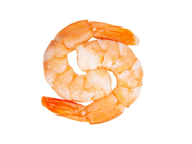 istock Two peeled shrimps isolated on the white background 1342257124