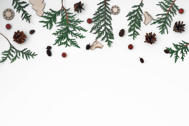 istock New Year's, festive decor on a white background. Copy space, flat lay, mock up, top view 1342259343