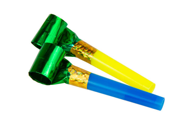 istock Carnival bright festive noisemaker or party whistle horn isolated on the white background 1342260005