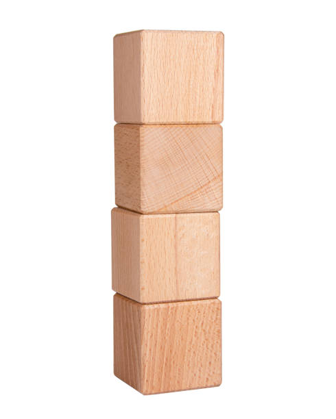 istock Wooden cube geometric bricks tower isolated on the white background 1342261894
