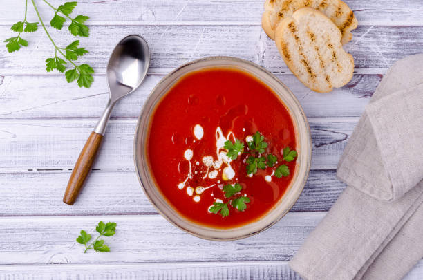 istock Red puree soup with cream 1342262673